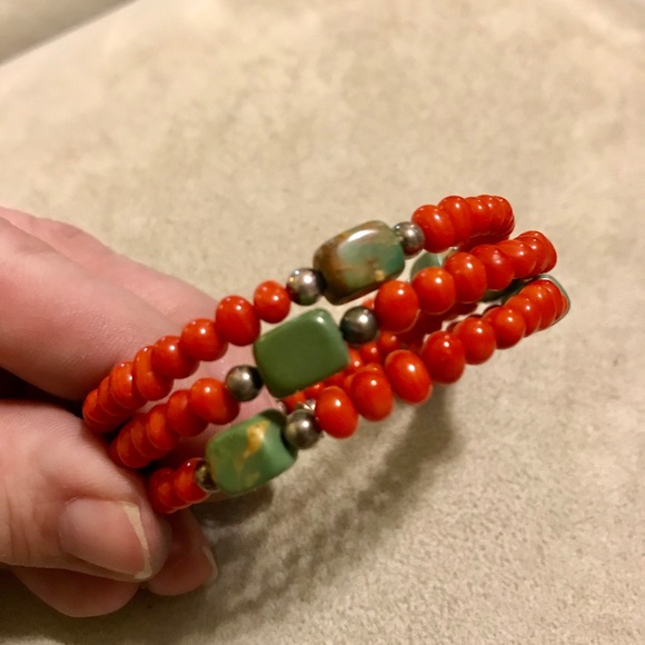 Orange and green coil bracelet w/ sterling silver - Picture 2 of 3
